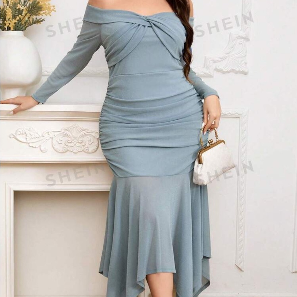 Formal Blue Mermaid Dress Pale Blue